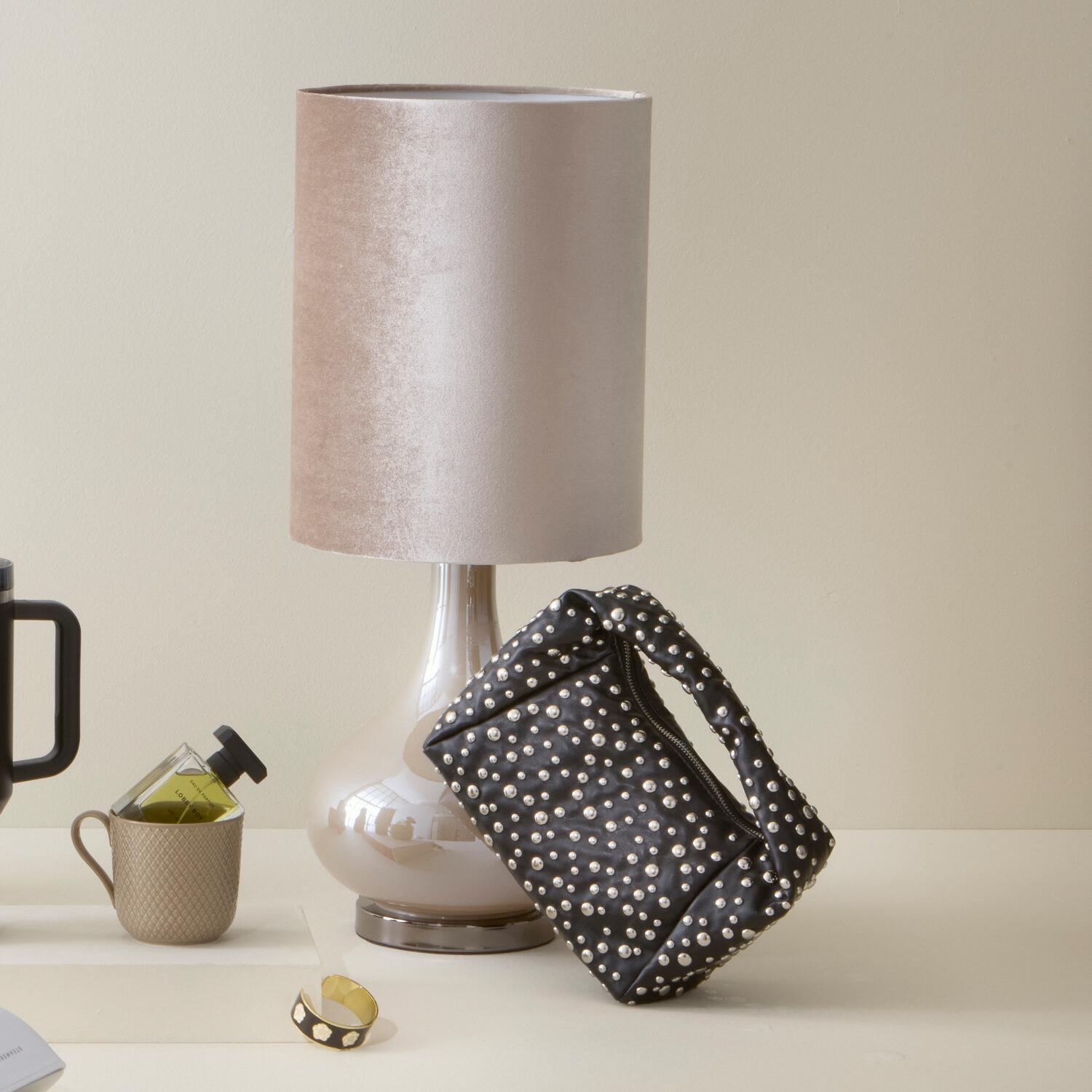 Velour bordlampe, beige - Ø25 cm.